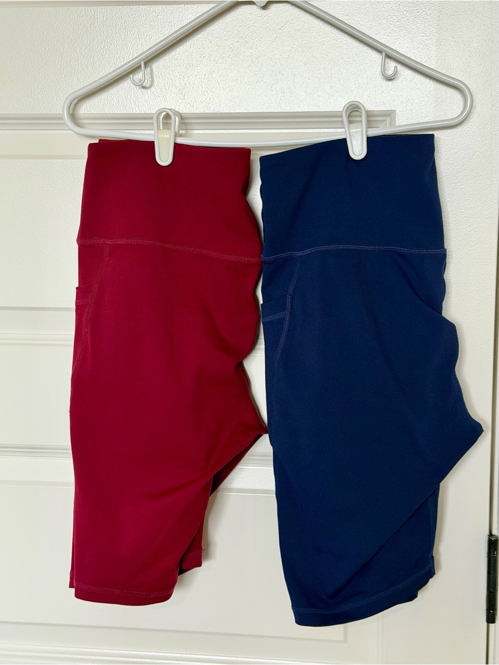 4 Pairs of Women’s Active Shorts — Red, Navy, Olive Green, and Grey